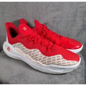 Under Armour Curry Flow 11 Red/White Low Top Basketball Shoes Steph Curry Sz 17